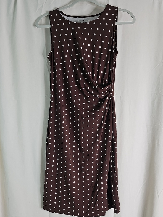 Talbots Dresses & Skirts - Talbots Brown Polka Dot Sleeveless Midi Dress with Side Twist
